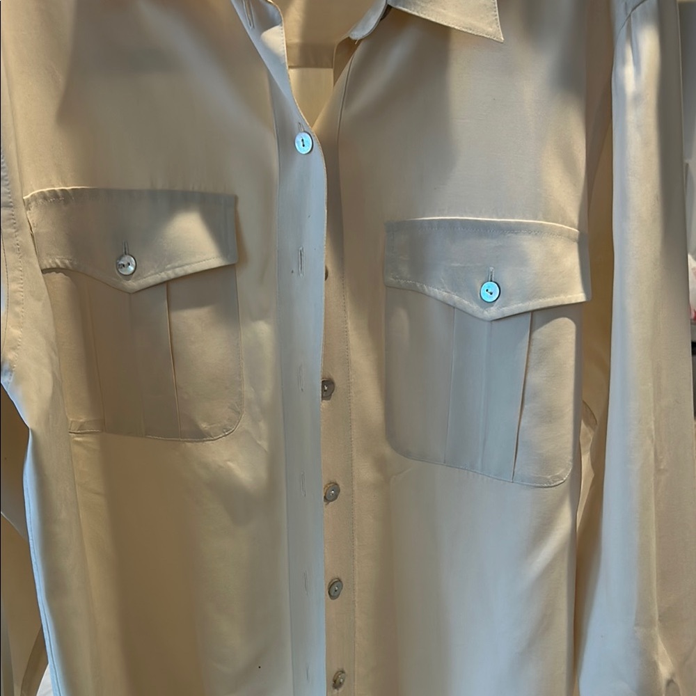 Jones New York Silk Cream Vintage  Button Down Shirt